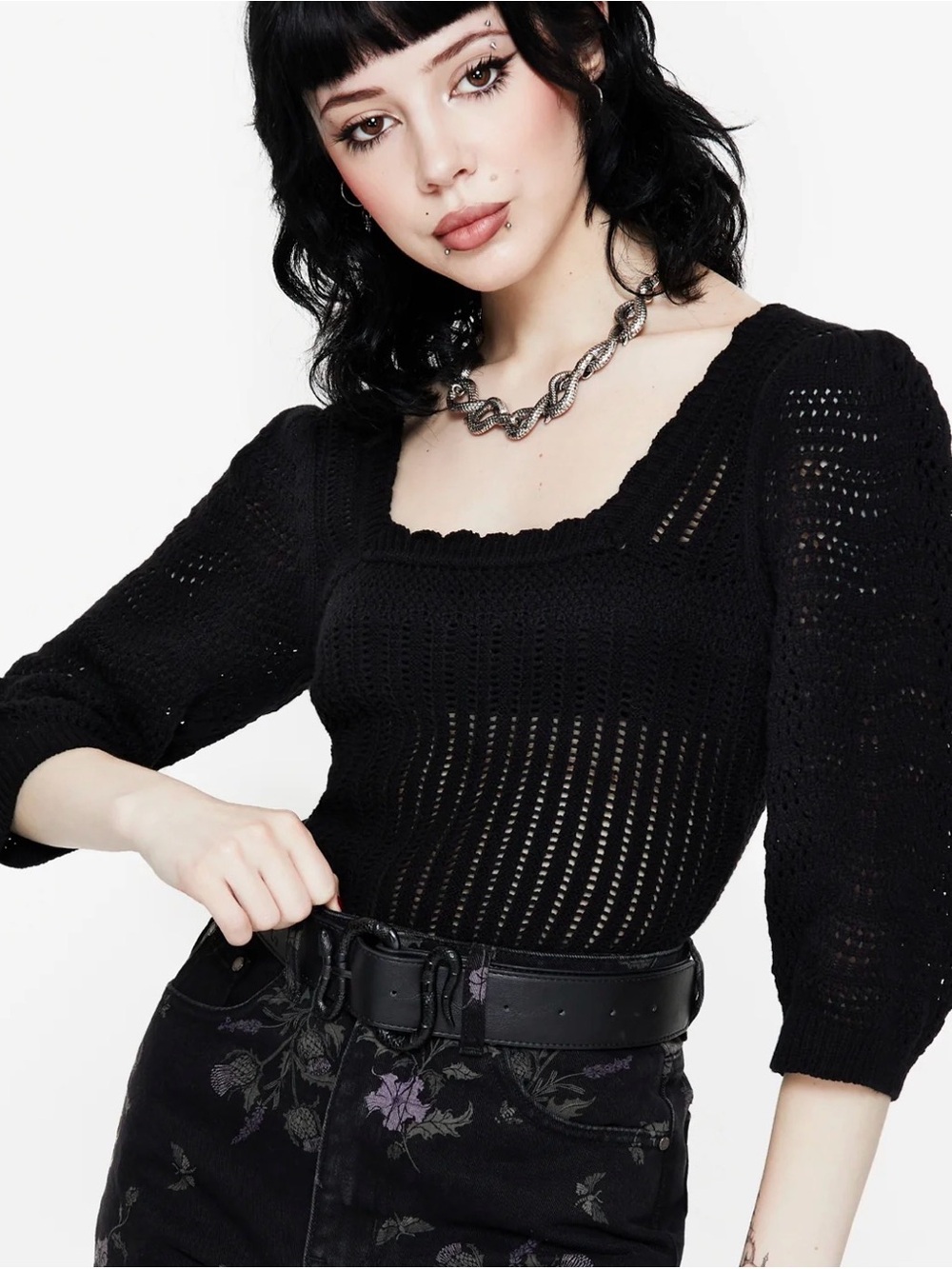 Disturbia Danica Ladder Stitch Square Neck Knit Top